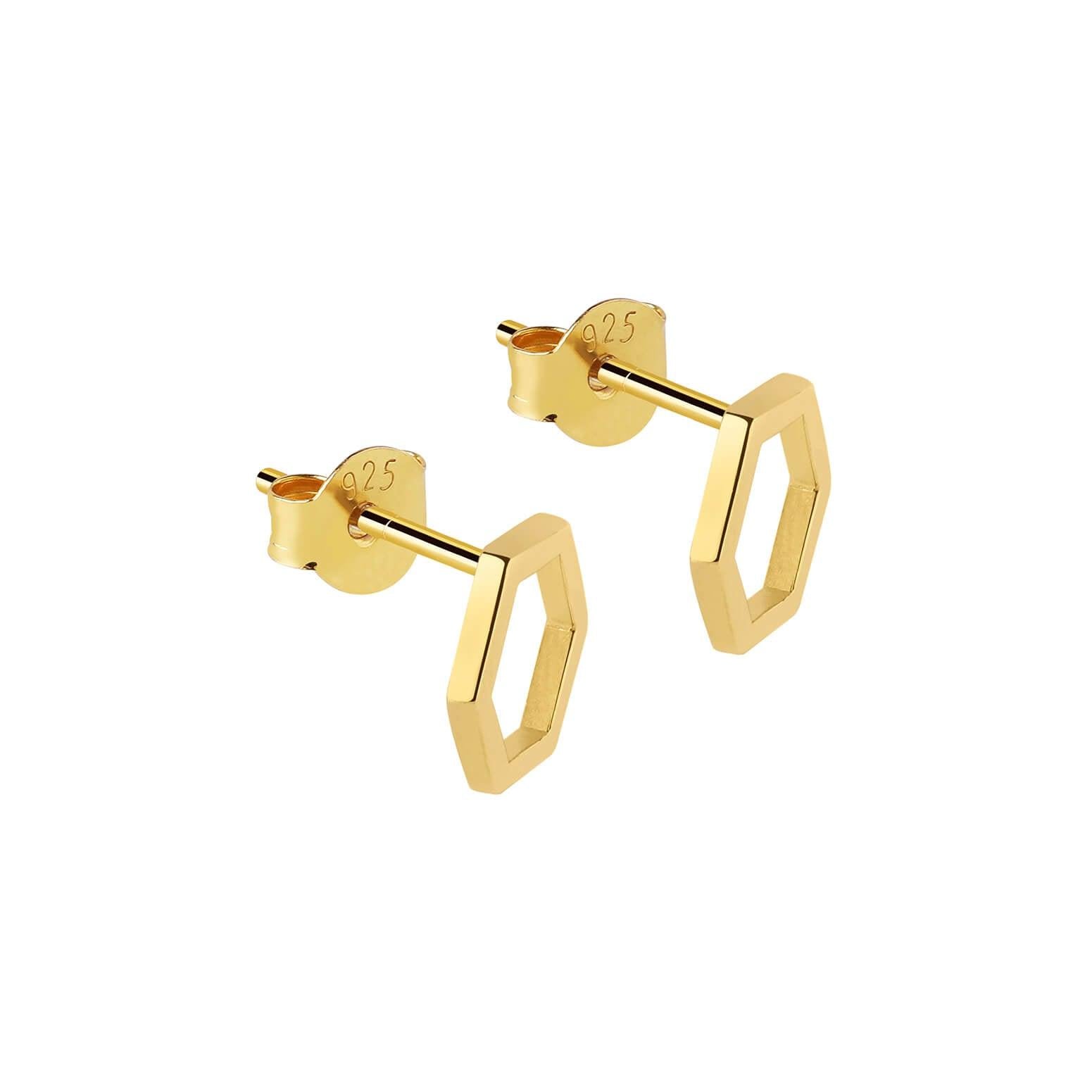 Gold Plated Hexagon Stud Earrings