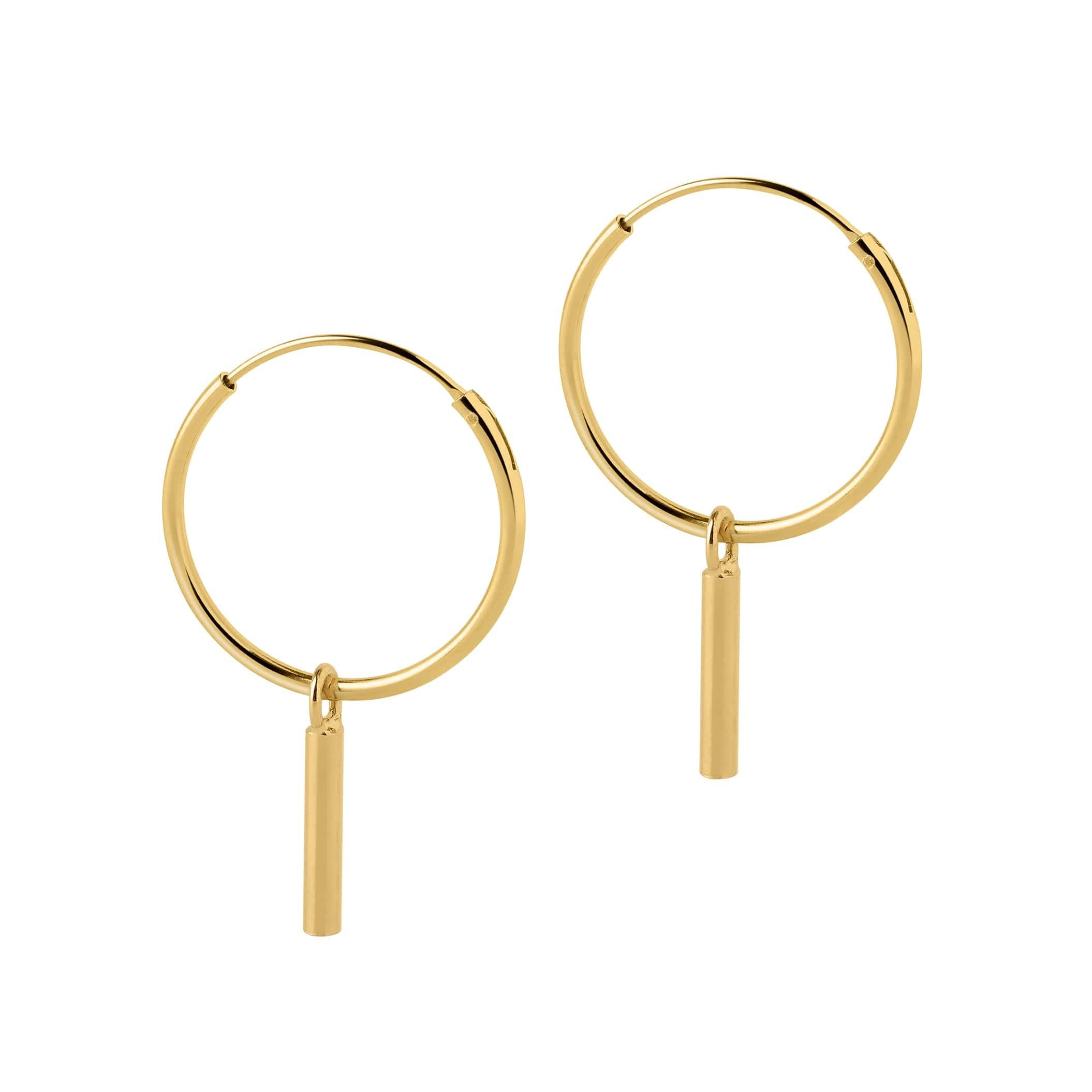 Gold Plated Hoop Earrings with Long Rod 12 MM