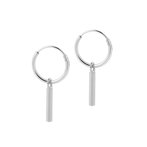 Silver Hoop Earrings with Long Rod 12 MM